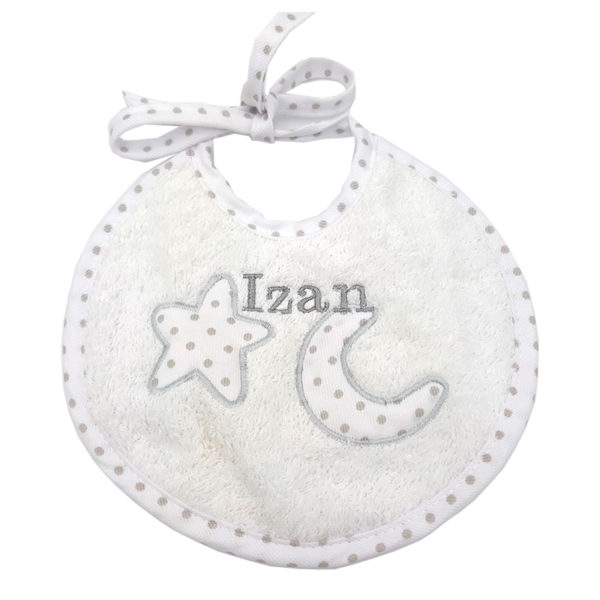 Babero lunas y estrellas personalizado bordado
