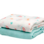 set 2 muselinas bambú arcoiris mint