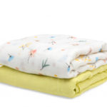 set 2 muselinas bambú flores amarillo