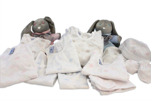 set de nacimiento para bebe gris rosa azul